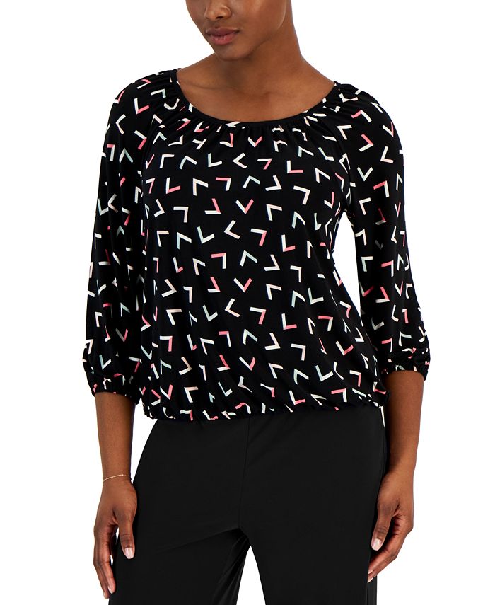 Escape By Habitat High-Low 3/4 Sleeve Top – Navy Loose Fit Tee With Scoop Neck - View #4