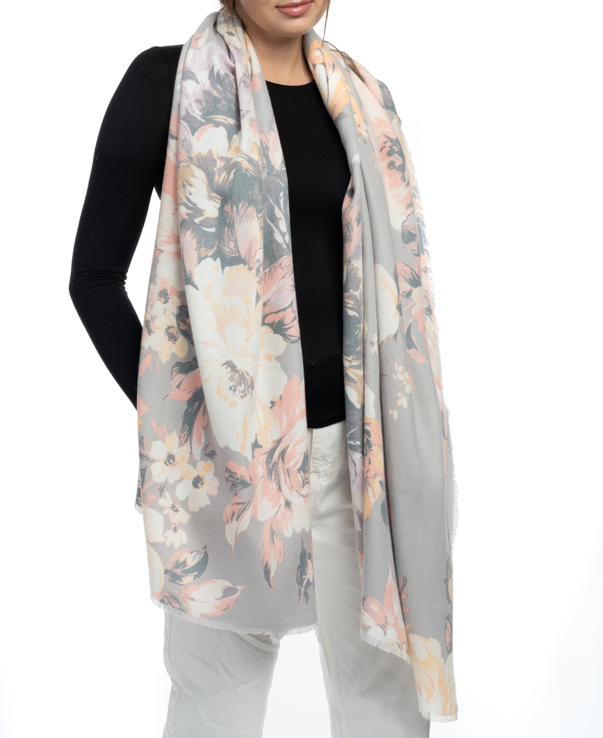 Vince Camuto Fall Blooms Super Soft Scarf In Gray