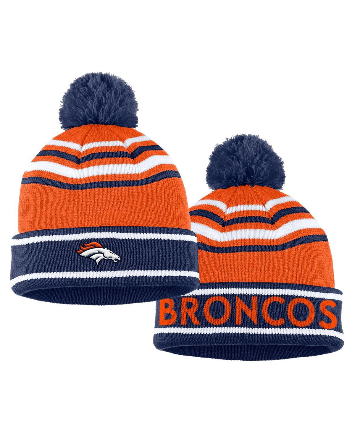 Shop Wear By Erin Andrews Women's  Orange Denver Broncos Colorblock Cuffed Knit Hat With Pom And Scarf Set