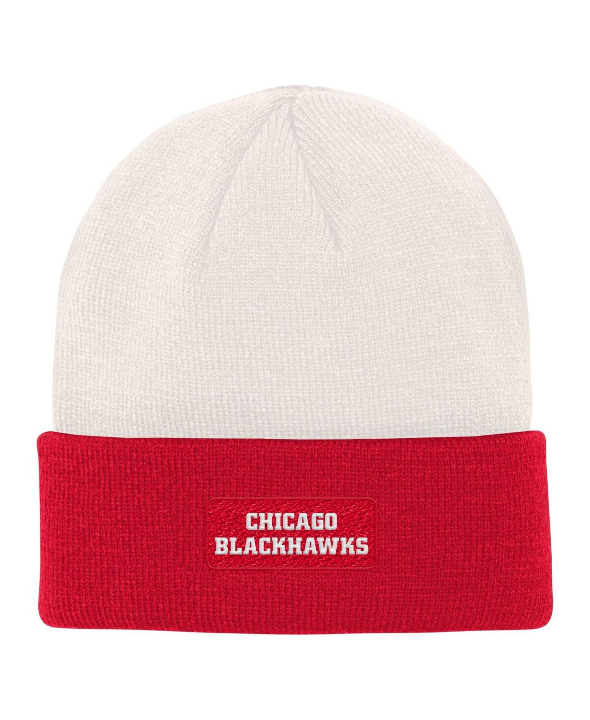 Shop Outerstuff Big Boys And Girls Cream, Red Chicago Blackhawks Logo Cuffed Knit Hat In Cream,red