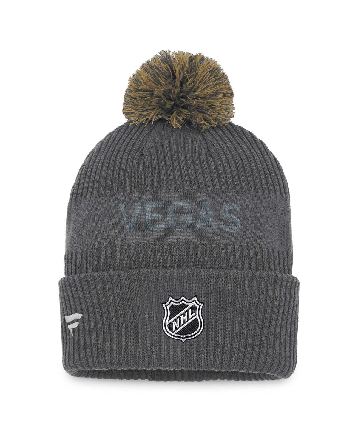Men's FanaticsVegas Golden Knights Authentic Pro Home Ice Cuffed Knit Hat with Pom - Charcoal