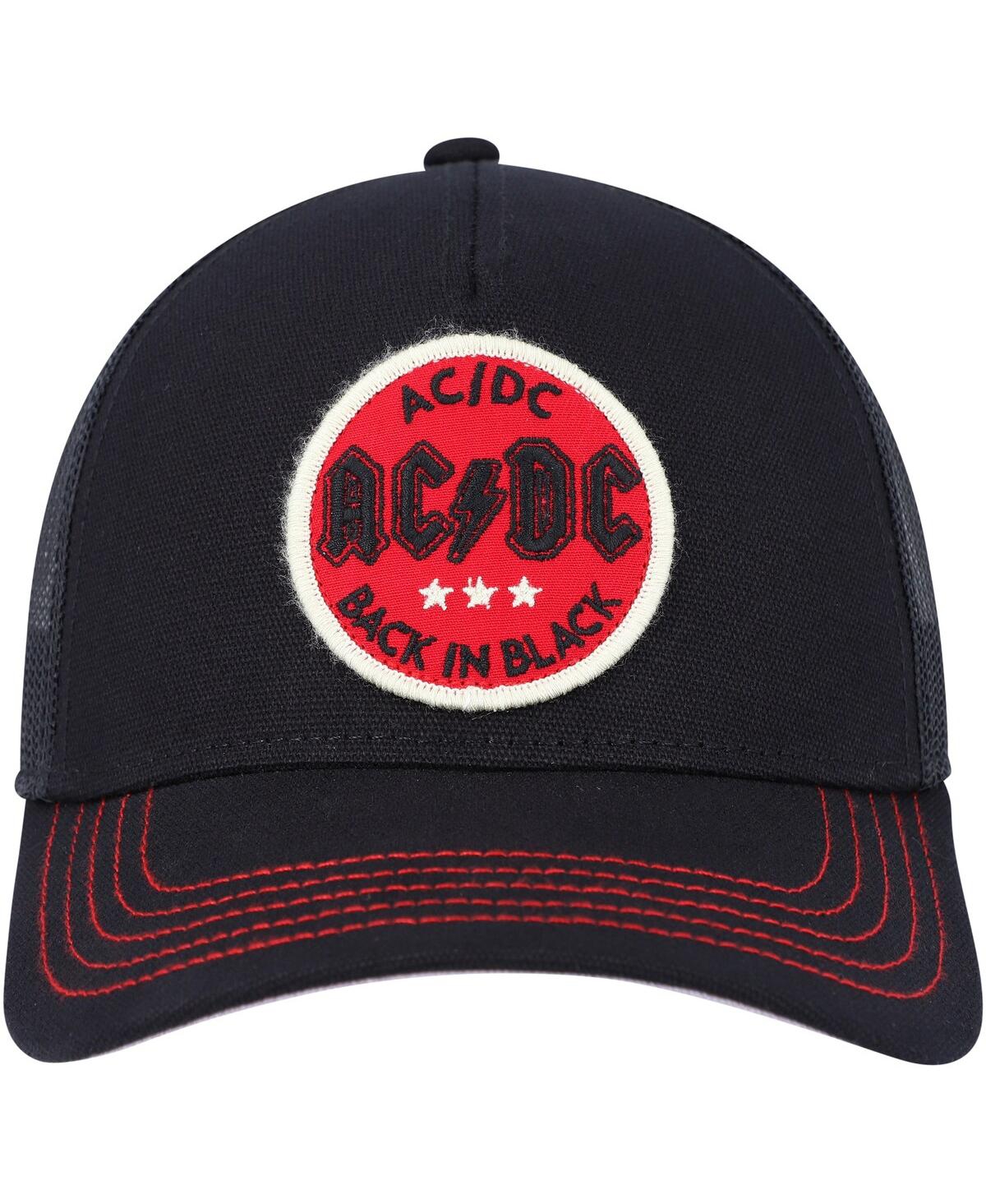 AMERICAN NEEDLE MEN'S AMERICAN NEEDLE BLACK AC/DC VALIN TRUCKER SNAPBACK HAT 