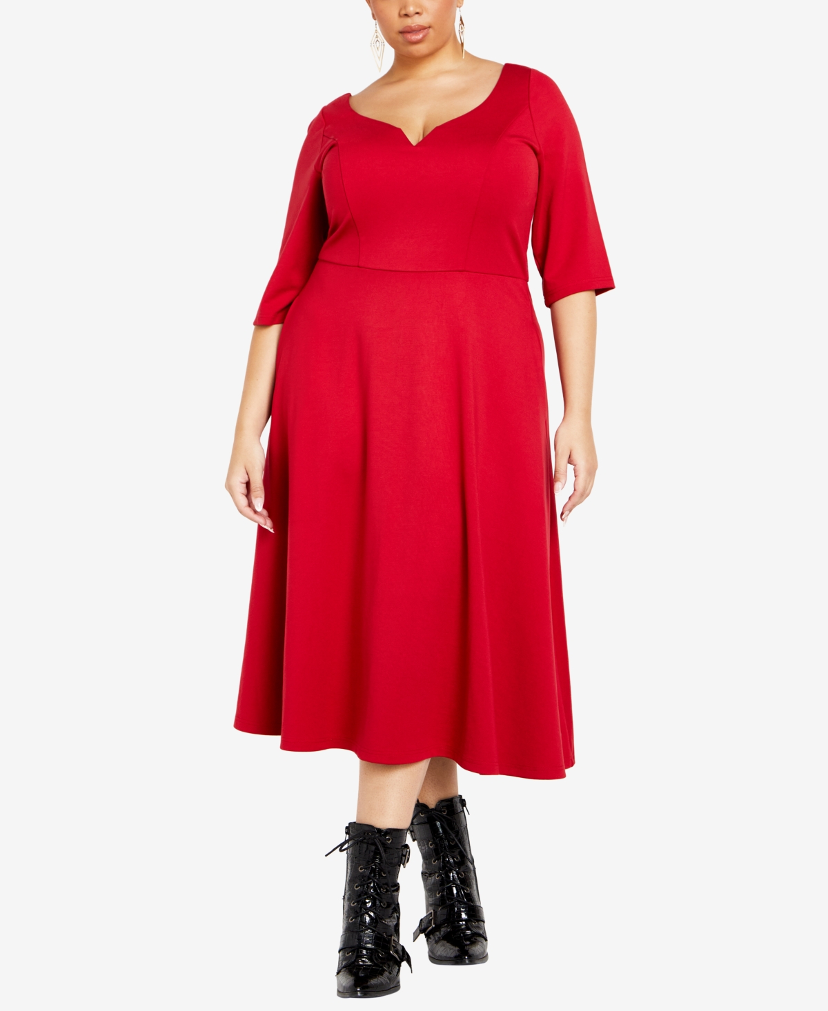 City Chic Trendy Plus Size Cute Girl Elbow Sleeve Midi Dress