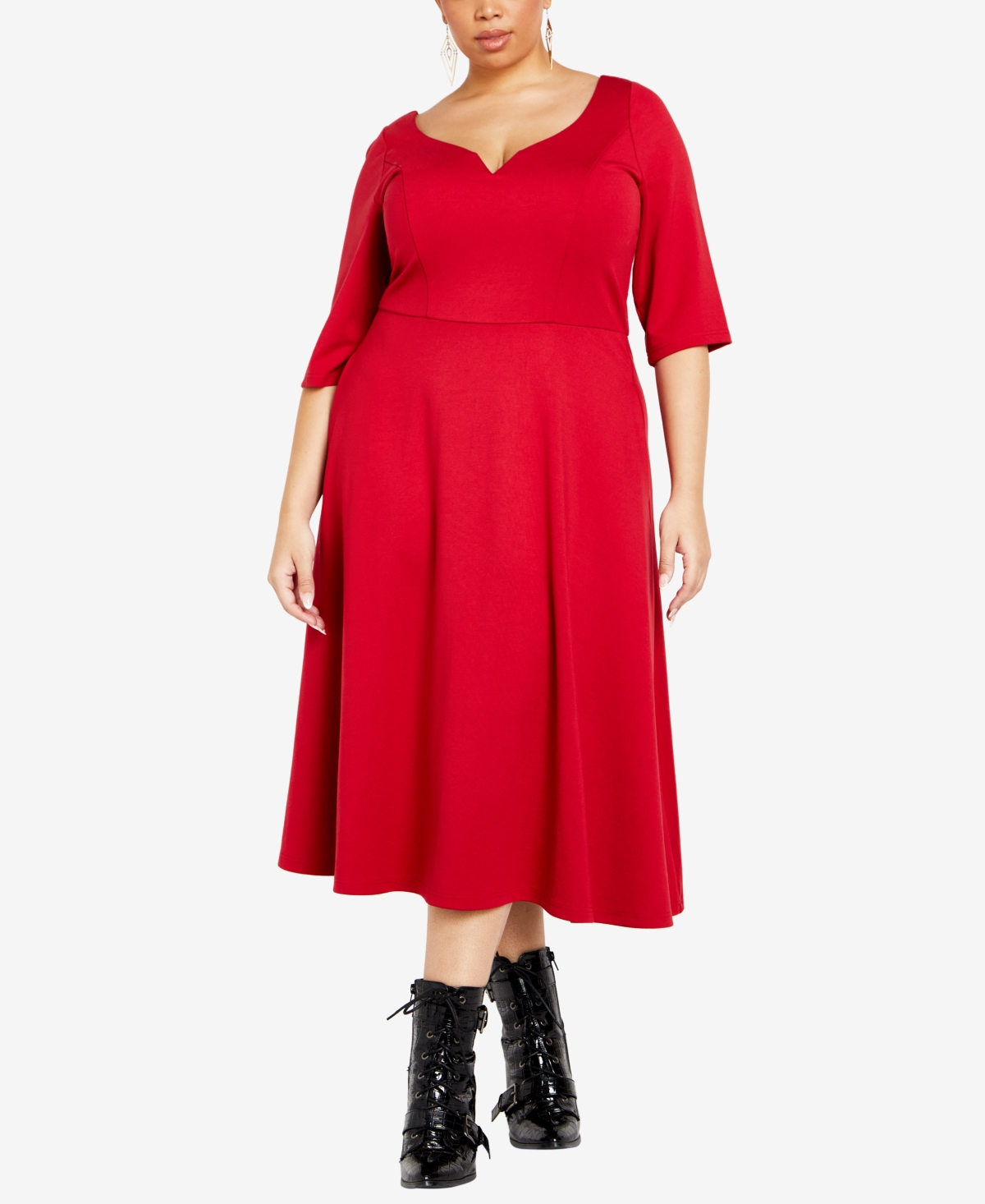 CITY CHIC TRENDY PLUS SIZE CUTE GIRL ELBOW SLEEVE MIDI DRESS