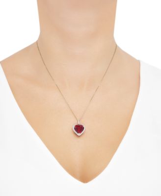 Lab Grown Ruby (9-1/4 ct. t.w.) & Lab Grown Diamond (1/2 ct. t.w.) Heart Halo 18" Pendant Necklace in 14k Gold (Also in Lab Grown Sapphire)