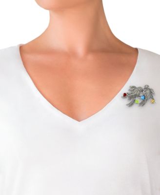 Marcasite (3/8 ct. t.w.) & Multi-Gemstone (2-3/8 ct. t.w.) Two Bird Pin in Sterling Silver