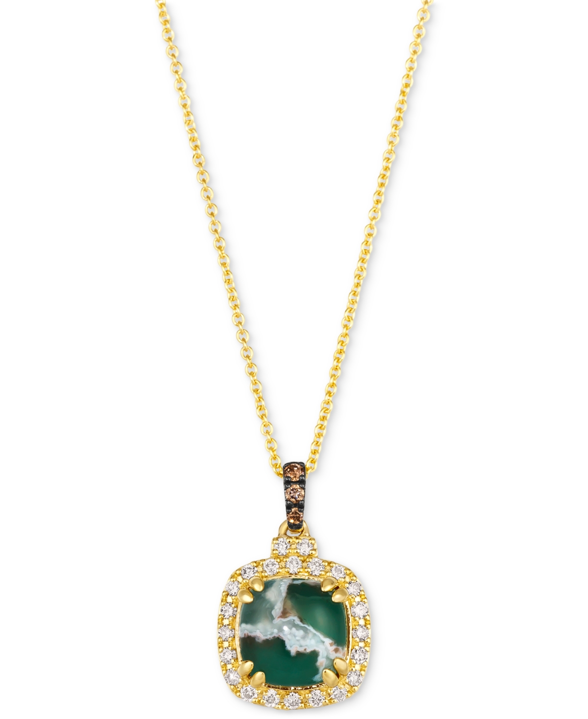 Peacock Aquaprase (1-7/8 ct. t.w.) & Diamond (1/4 ct. t.w.) Cushion Halo 20" Pendant Necklace in 14k Gold - K Honey Gold Pendant