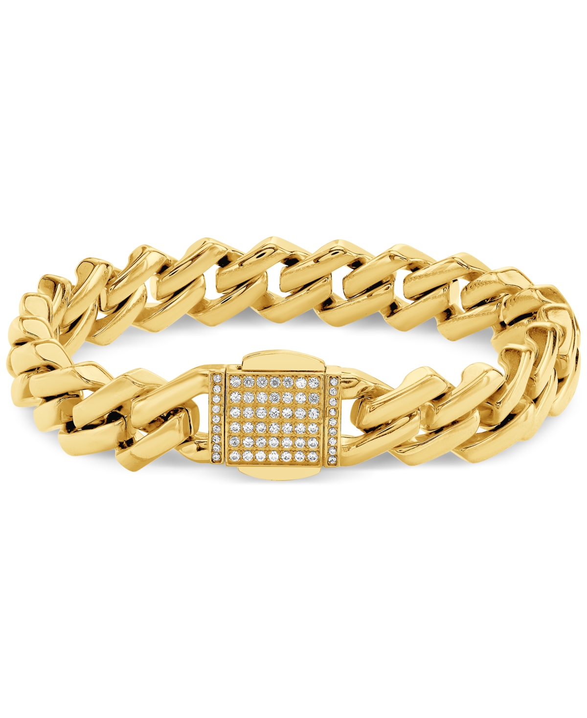 Men's Cubic Zirconia-Accented Curb Link Chain Bracelet in Gold-Tone Ion-Plated Stainless Steel - Gold-Tone
