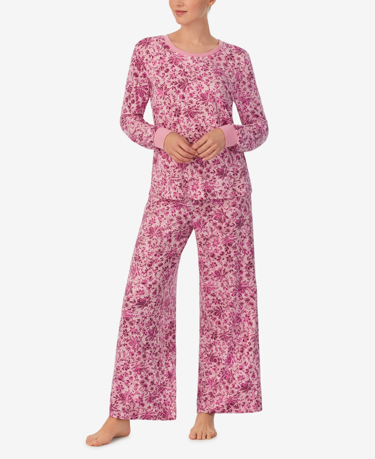 Ellen Tracy Women's 2 Piece Long Sleeve Pajama Set With Long Pants In Pink Multi