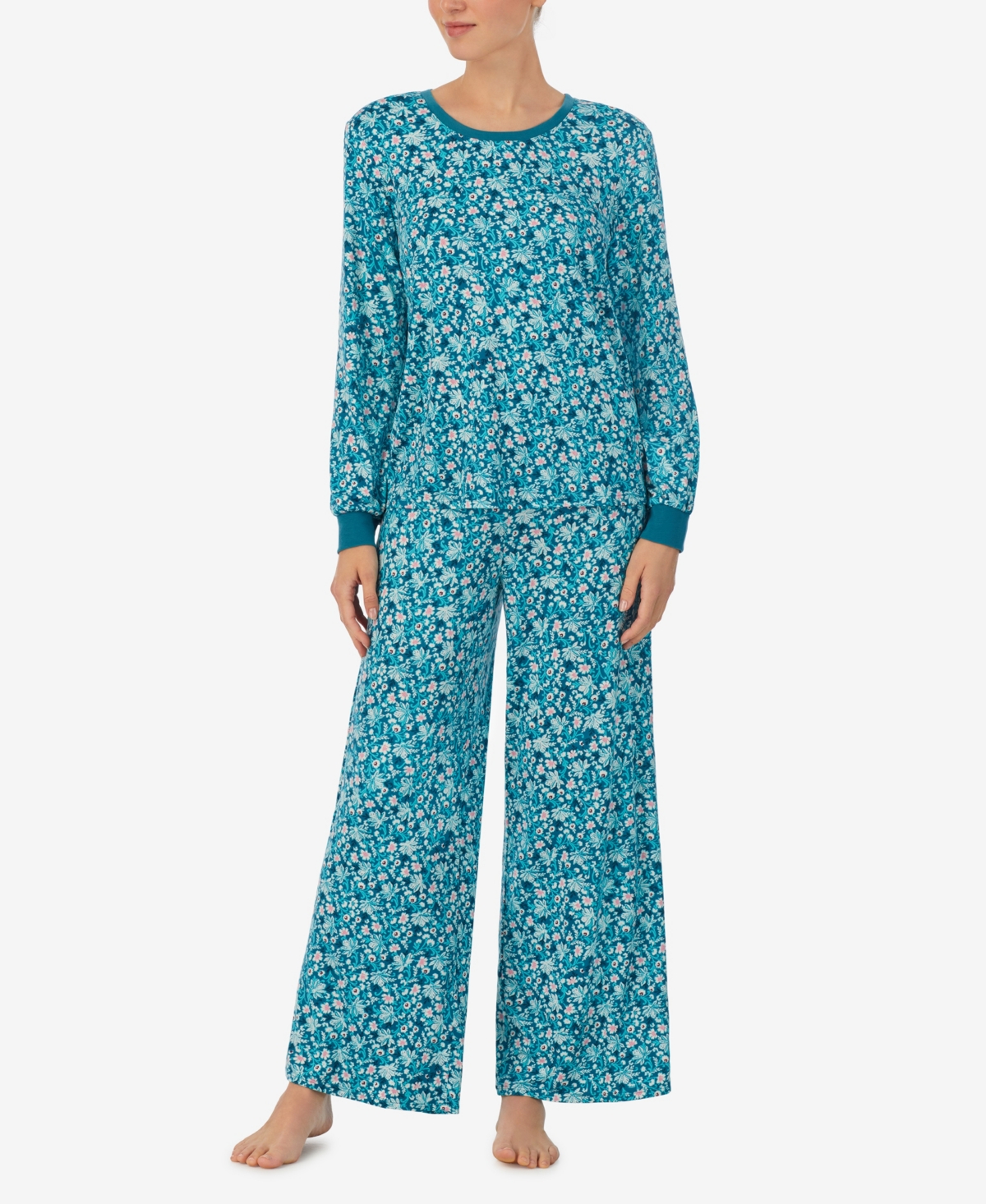 Ellen Tracy Women's 2 Piece Long Sleeve Pajama Set With Long Pants In Blue Multi