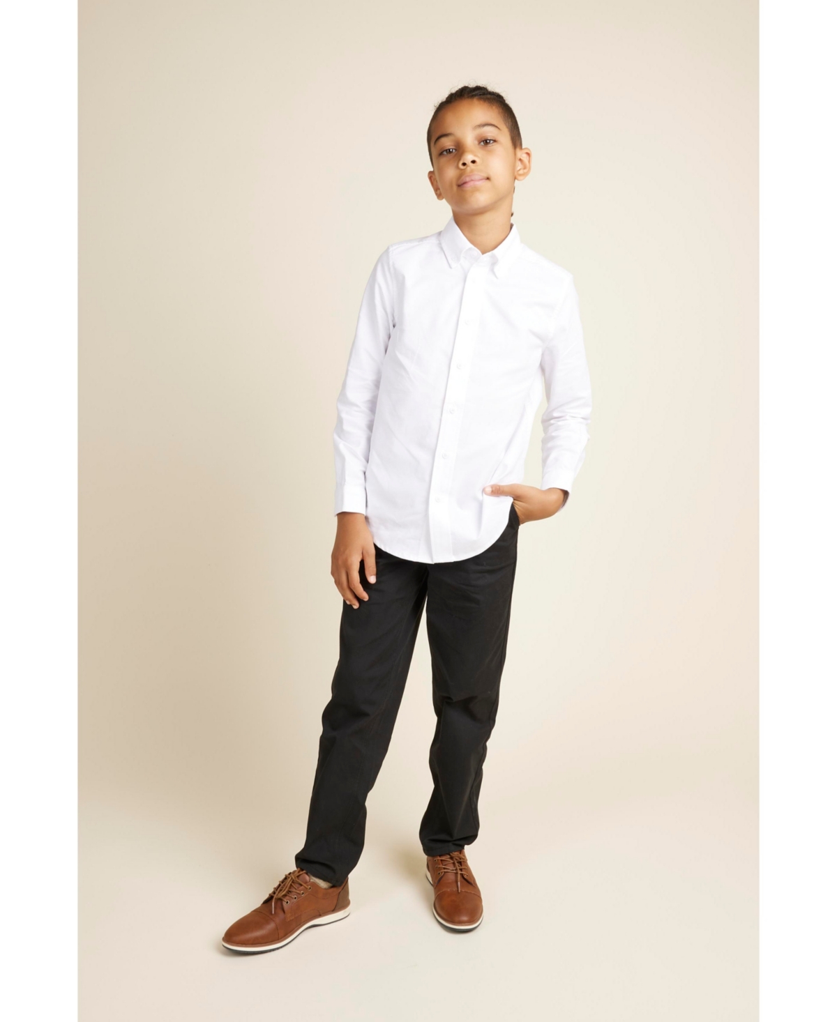 Brooks Brothers Kids' B By  Big Boys Solid Oxford Cotton Shirt In White