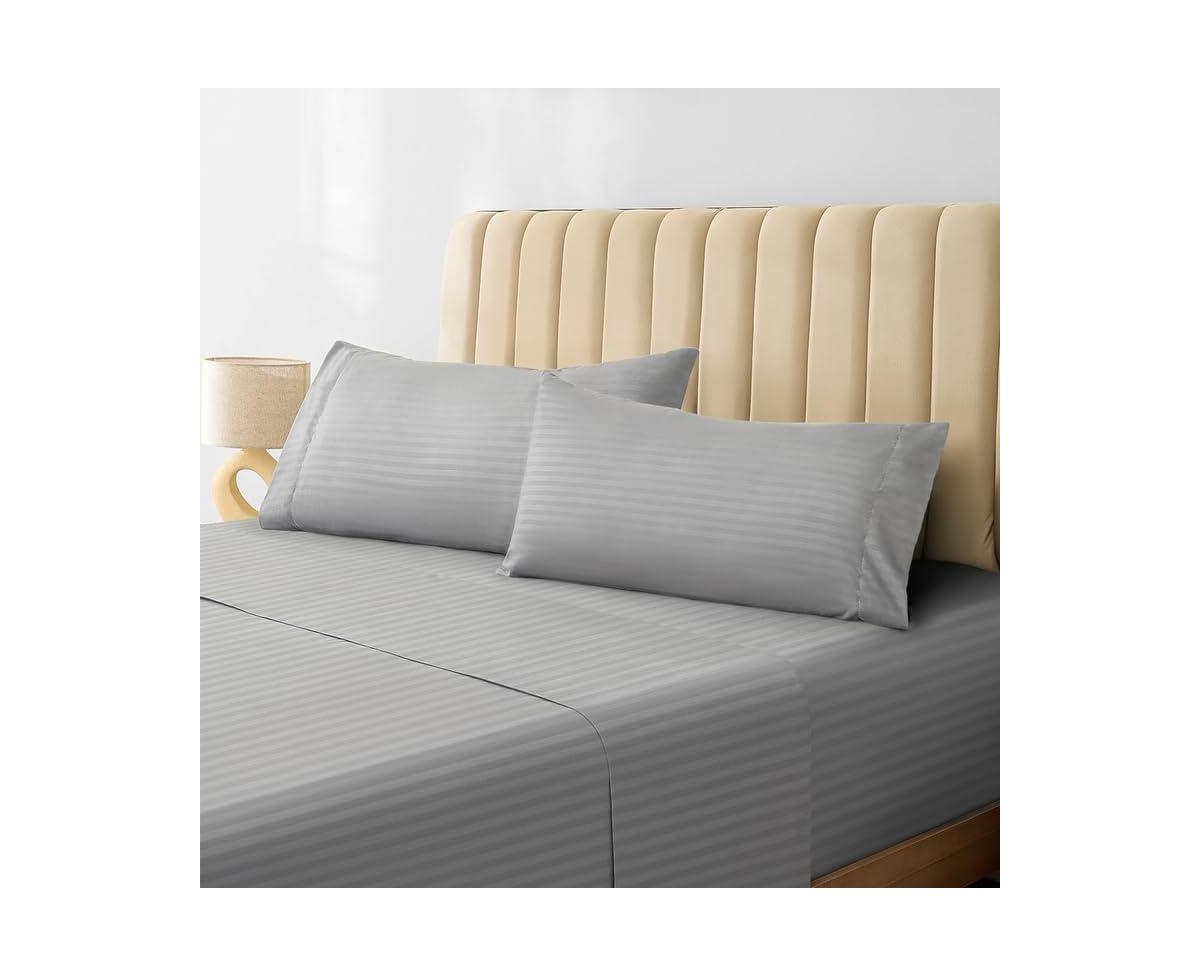 LuxClub Xl 4 Pc Striped Rayon From Bamboo Solid Performance Sheet Set - Striped - light grey