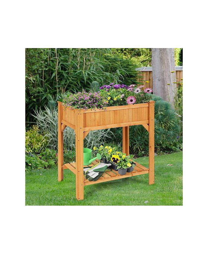Slickblue 8 Grids Wood Elevated Garden Planter Box Kit with Liner and