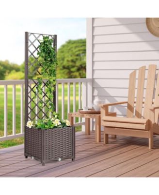 Raised Garden Bed with Trellis Planter Box for Climbing Plants -Brown
