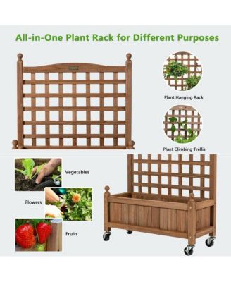 32in Wood Planter Box with Trellis Mobile Raised Bed for Climbing Plant