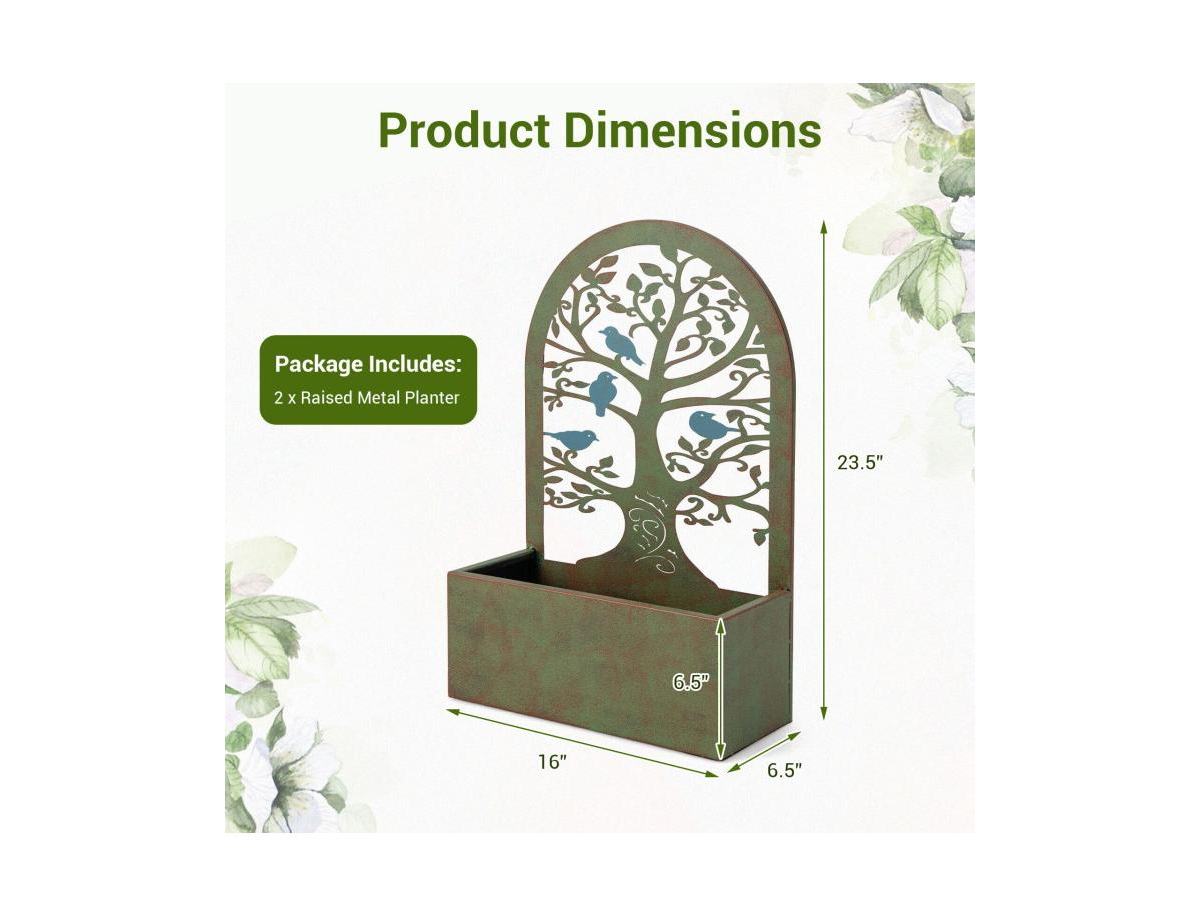 Set of 2 Decorative Raised Garden Bed for Climbing Plants- Rust