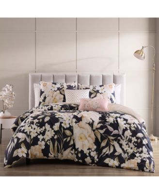 Bebejan Blush Flowers Blue Bedding 100% Cotton 5-Piece Queen Size ...