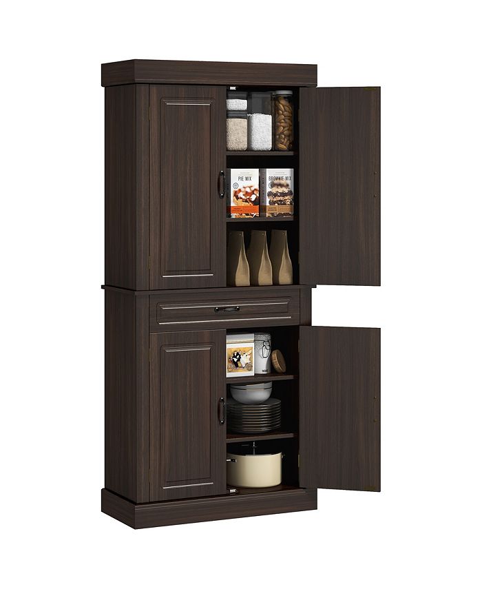 71" Freestanding Kitchen Pantry with 4 Doors, and 2 Large