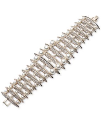 Givenchy - Gold-Tone Imitation Pearl & Crystal Pav&eacute; Wide Ladder Link Bracelet