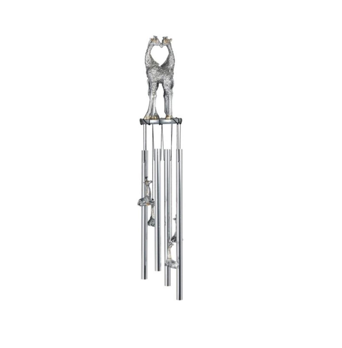 23" Long Silver Giraffe Round Top Wind Chime - Silver