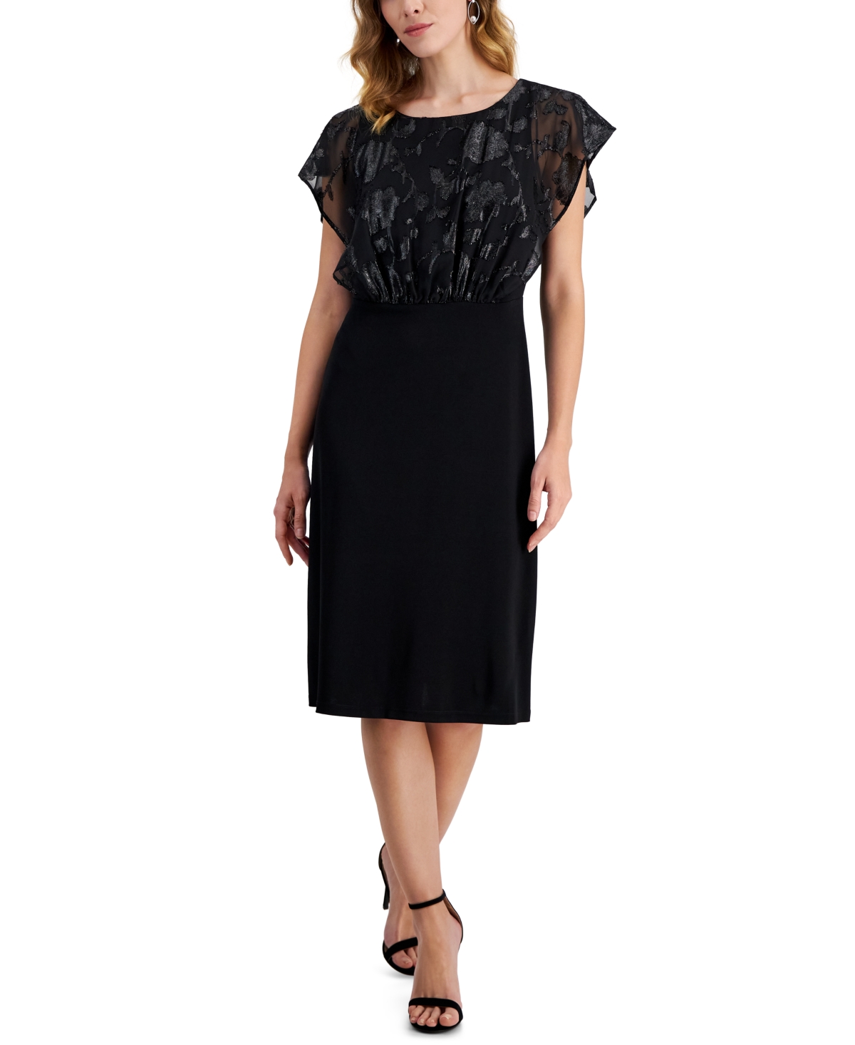 Connected Petite Cape-overlay Sheath Dress In Black