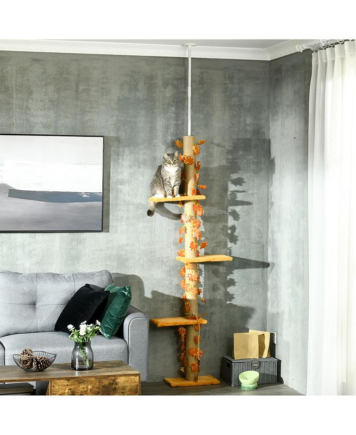 PawHut Floor to Ceiling Cat Tree with Adjustable Height 80" 95", 3