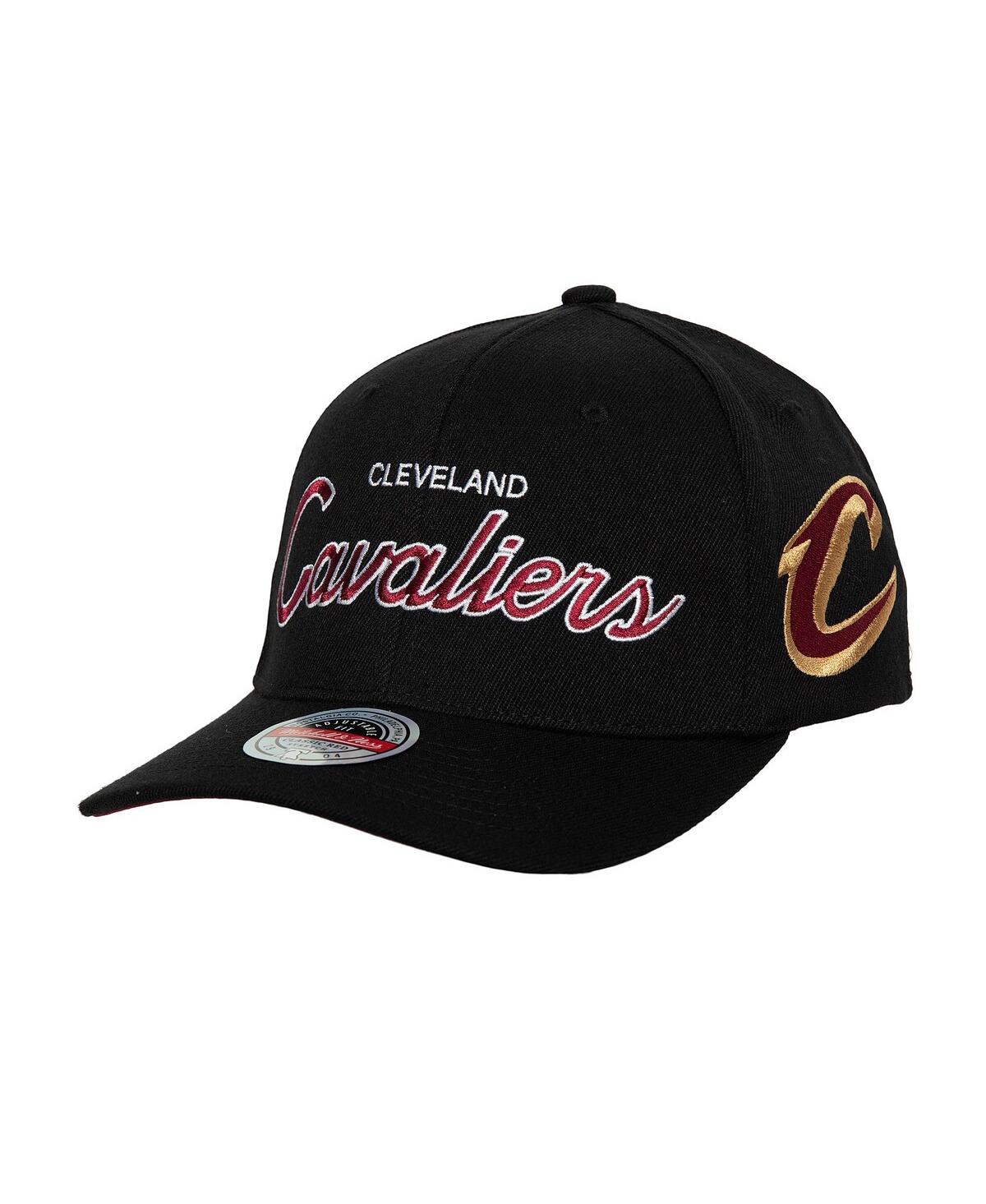 Mitchell & Ness Men's  Black Cleveland Cavaliers Hardwood Classics Script 2.0 Snapback Hat In Black