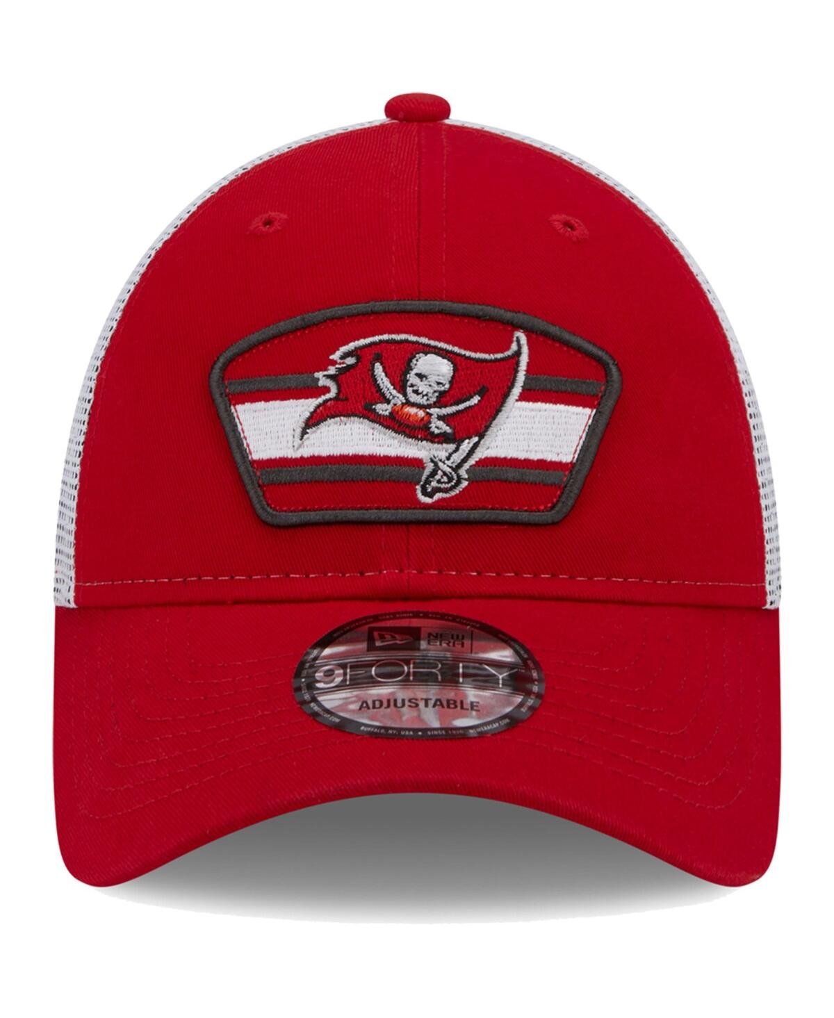 New Era Men's  Red, White Tampa Bay Buccaneers Logo Patch Trucker 9forty Snapback Hat In Red,white