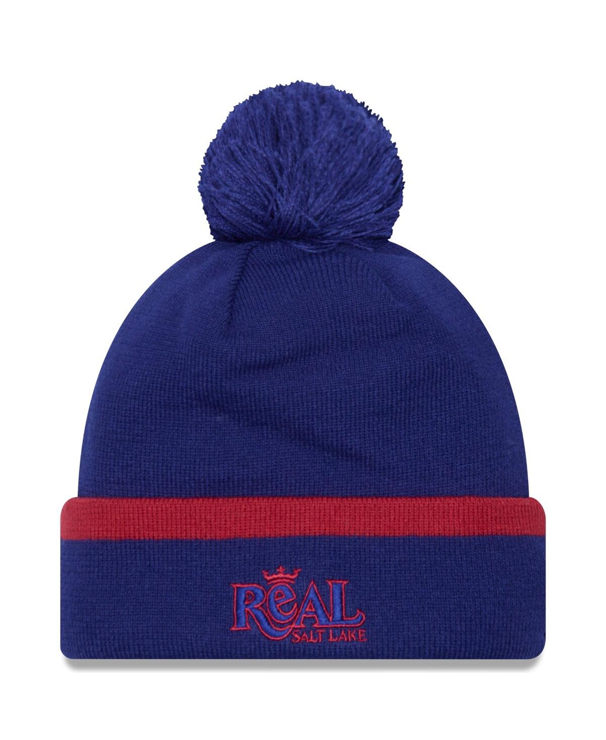 Shop New Era Men's  Blue Real Salt Lake Wordmark Kick Off Cuffed Knit Hat With Pom