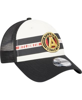 Men's White, Black Atlanta United FC Team Stripes 9FORTY Trucker Snapback Hat