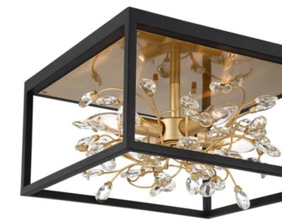 Carrine Modern Ceiling Light Flush Mount Fixture 14 1/4" Wide Black Gold 4-Light Clear Crystal for Bedroom Kitchen Living Room