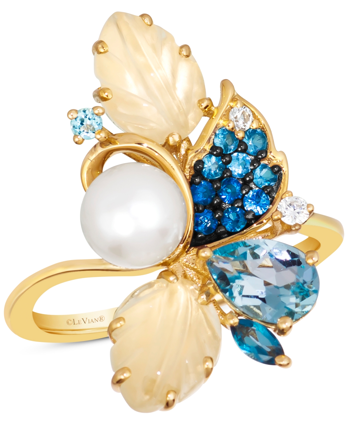 Le Vian Ombre Multi-gemstone (2-1/3 Ct. T.w.), Vanilla Pearl (6mm), & Vanilla Diamond Ring In 14k Gold In K Honey Gold Ring
