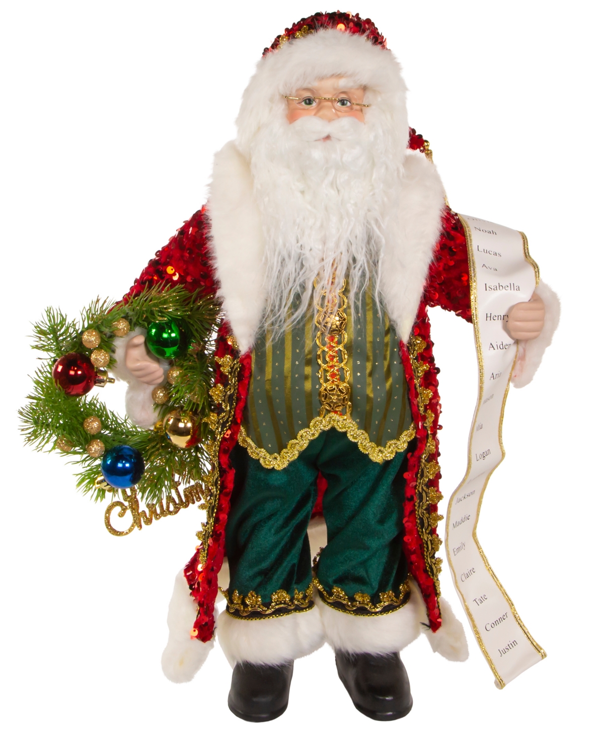 Kurt Adler 18" Fabric And Resin Decorative Santa With Wreath Table Piece In Clear