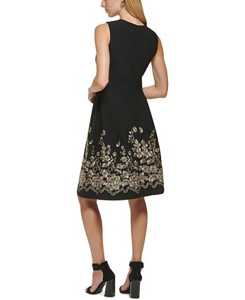 Calvin klein embroidered fit & flare dress new arrivals