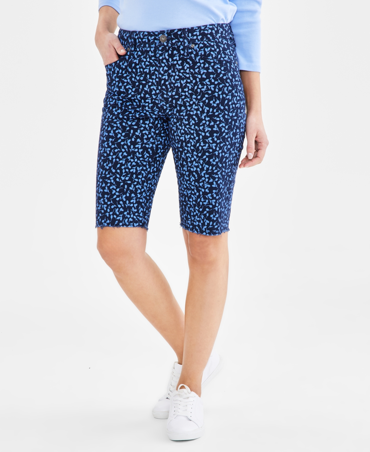 Style & Co Petite Raw-edge Mid-rise Bermuda Shorts, Created For Macy's In Peri Print