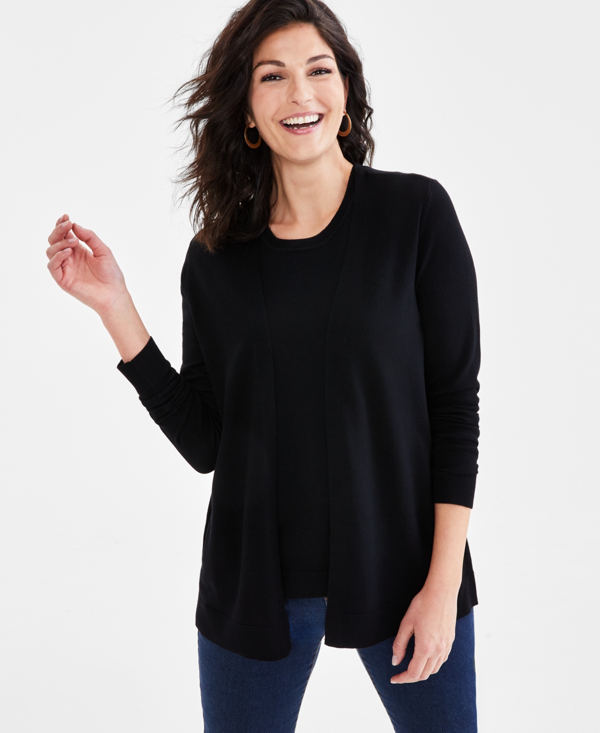 Style & Co Women's Open Front Cardigan Sweater, Created For Macy's In Deep Black