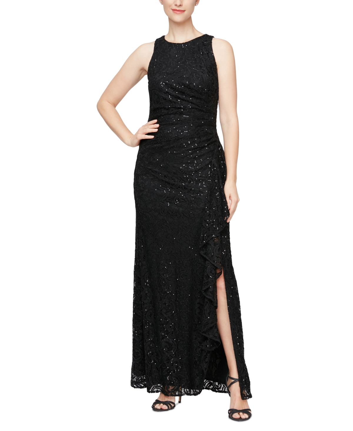 Shop Alex Evenings Sequin Lace Cascading Ruffle Gown In Black