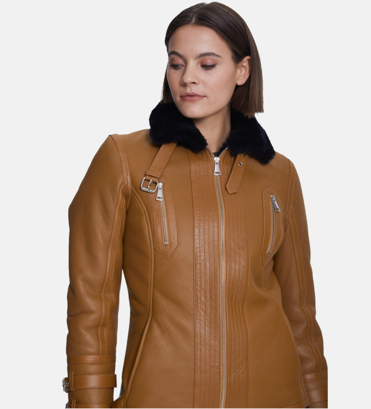 Furniq Uk Women's Fashion Jacket, SilkyWith Black Wool - Tan