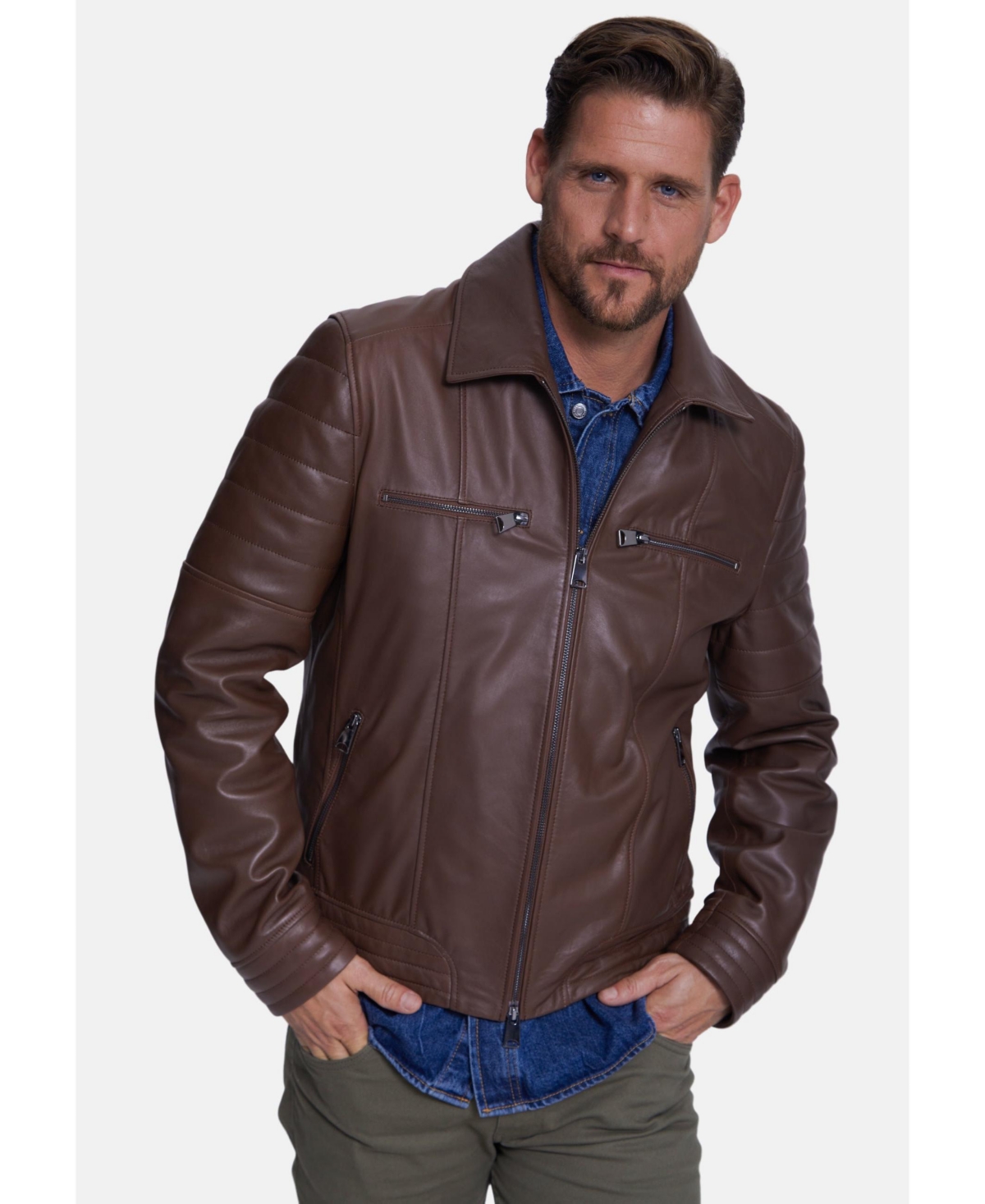 Men's Fashion Leather Jacket, Nappa Chocolate Brown - Brown