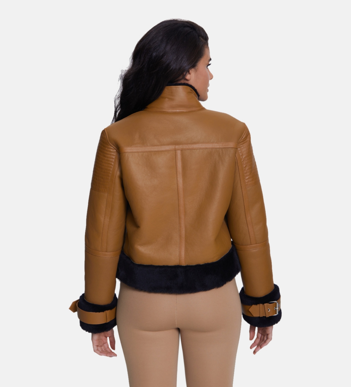 Furniq Uk Women's Fashion Jacket,With Black Wool - Tan