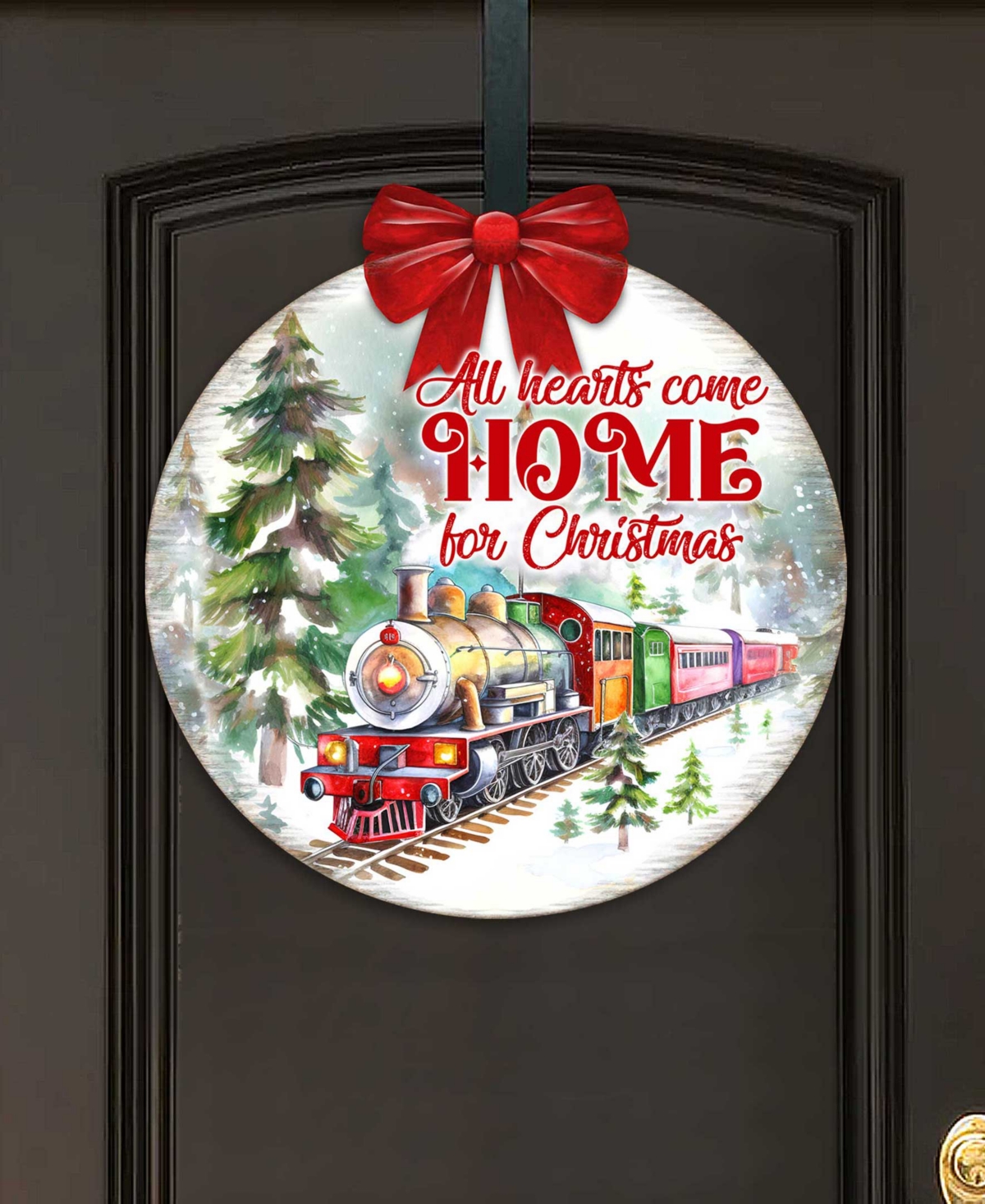 Shop Designocracy All Hearts Come Home For Christmas Wooden Door Decor Welcome Sign G. Debrekht In Multi Color