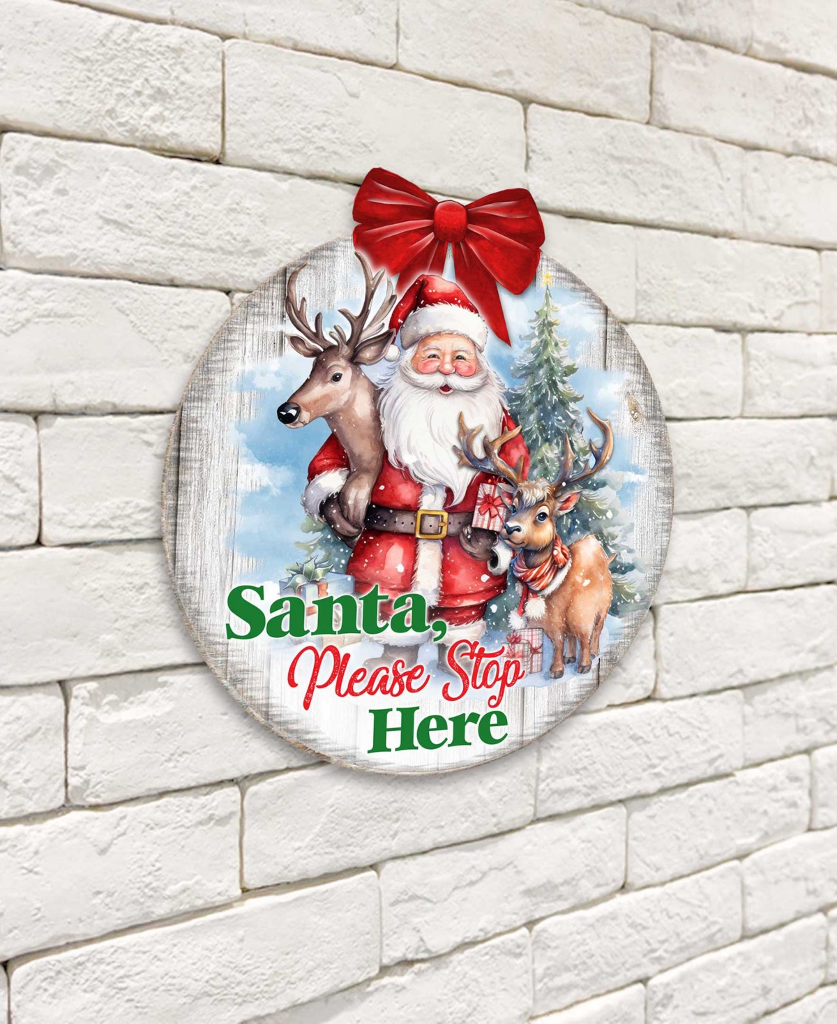Shop Designocracy Santa Please Stop Here Sign Christmas Door Decor Wood Welcome Sign G. Debrekht In Multi Color
