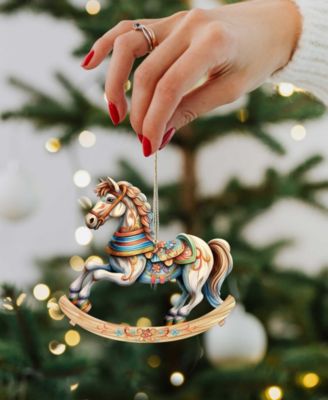 Carousel Elephants Christmas Wooden Ornaments Set of 3 G. DeBrekht