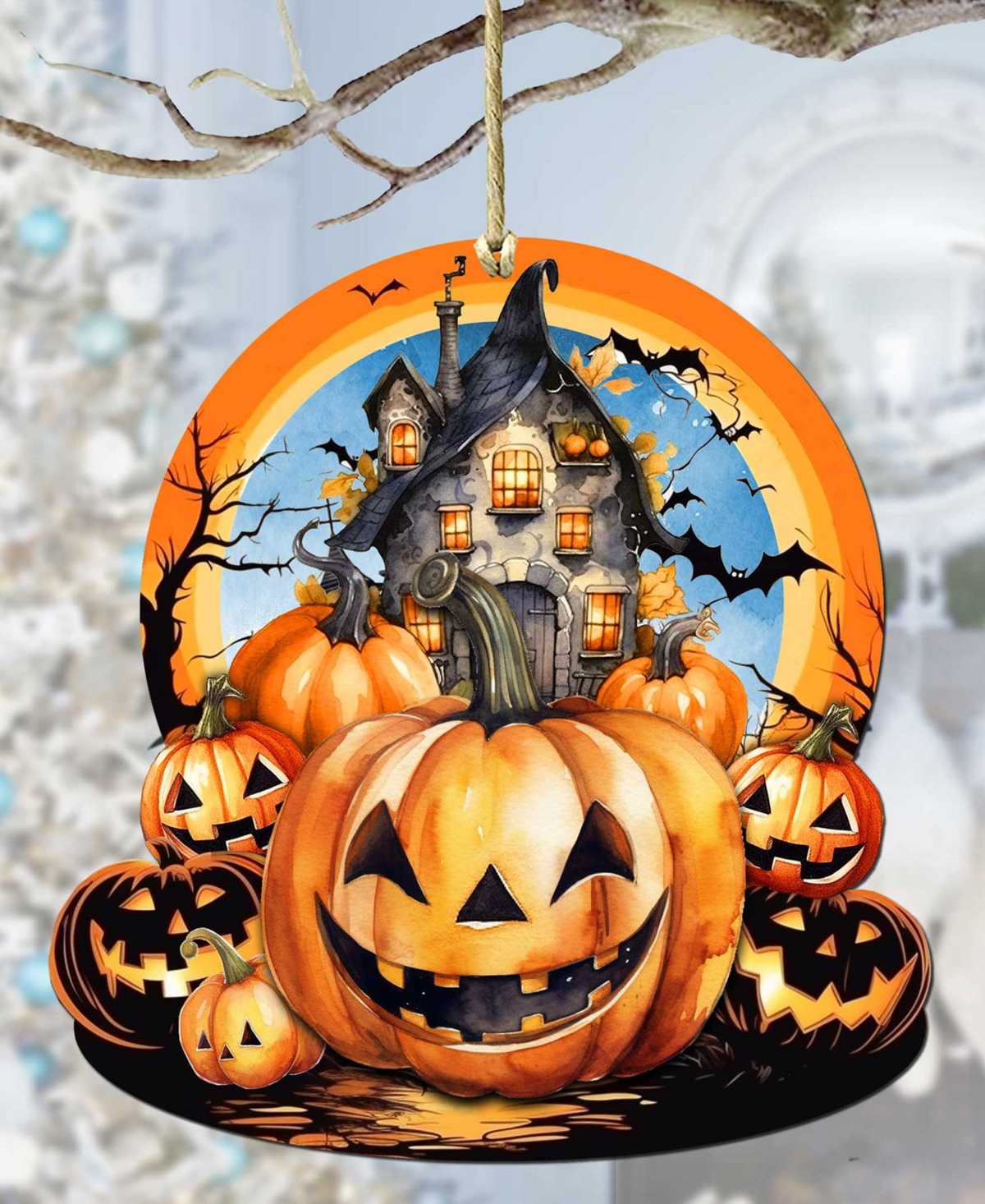 Shop Designocracy Holiday Wooden Ornaments Haunted House Home Decor G. Debrekht In Multi Color