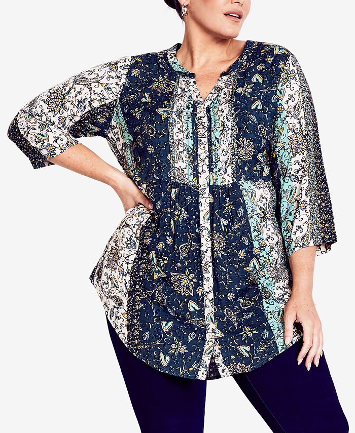 Plus Size Mae Print 3 4 Sleeve Tunic Top