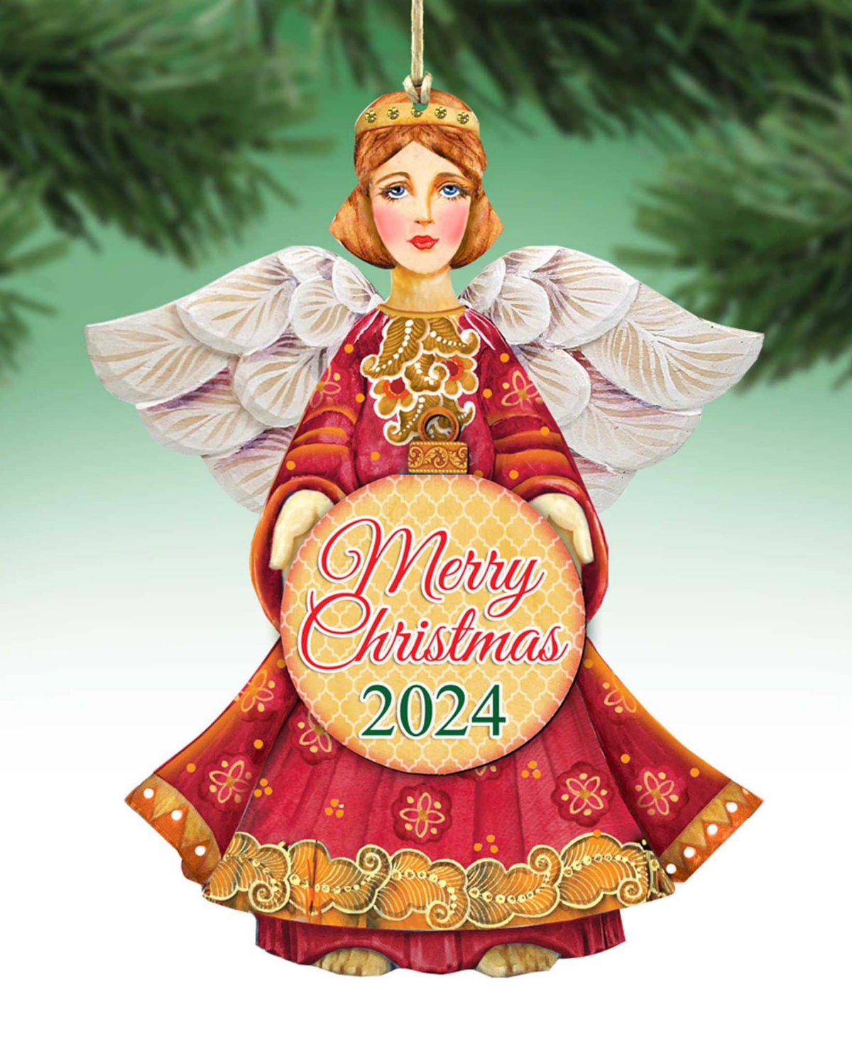 Shop Designocracy 2024 Dated Angel Christmas Wooden Ornaments Holiday Decor Set Of 2 G. Debrekht In Multi Color