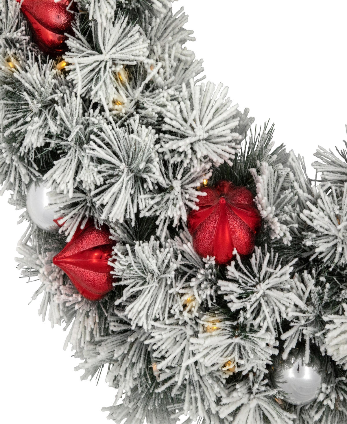 Northlight Pre-Lit Snowy Bristle Pine Wreath with Timer, Warm Light Emitting Diode Lights