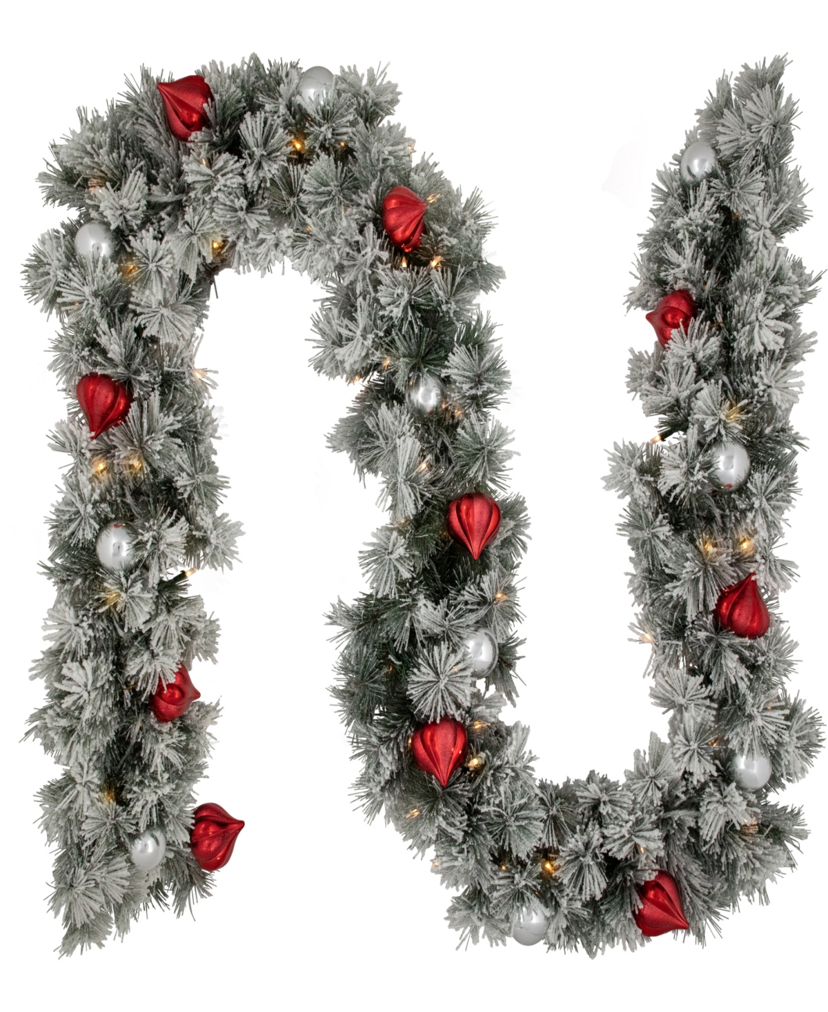 Northlight 9' X 12' Pre-lit Snowy Bristle Pine Artificial Christmas Garland, Clear Lights In Green
