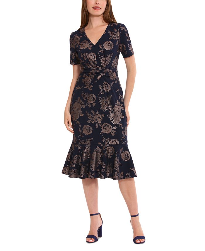 London Times Women's VNeck ScubaCrepe Midi Dress Macy's