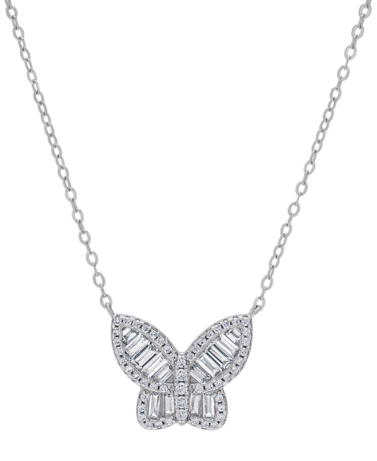 Macy's Lab-grown White Sapphire Baguette Butterfly 18" Pendant Necklace (3/4 Ct. T.w.) In Sterling Silver